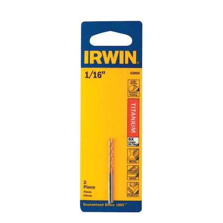 Irwin Irwin 1/16 in. X 1-7/8 in. L High Speed Steel Drill Bit Set Straight Shank 2 pc 63904